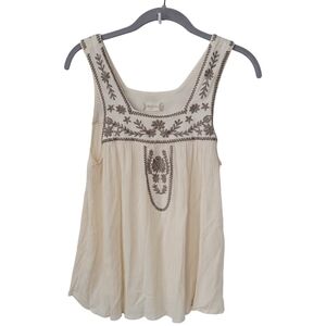 Altar'd State Embroidered Tank XS Cream Crinkle Boho Cottagecore